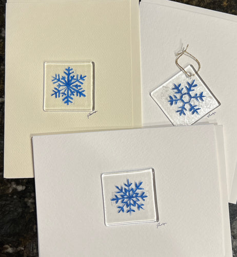 Fused Glass Indigo Snowflake Notecards