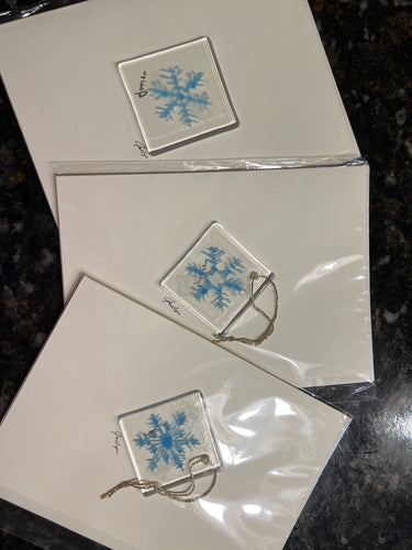 Fused Glass Cyan Snowflake Notecard
