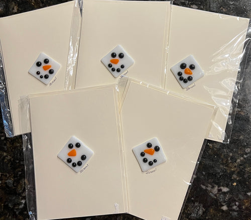 Fused glass White Snowman Notecard