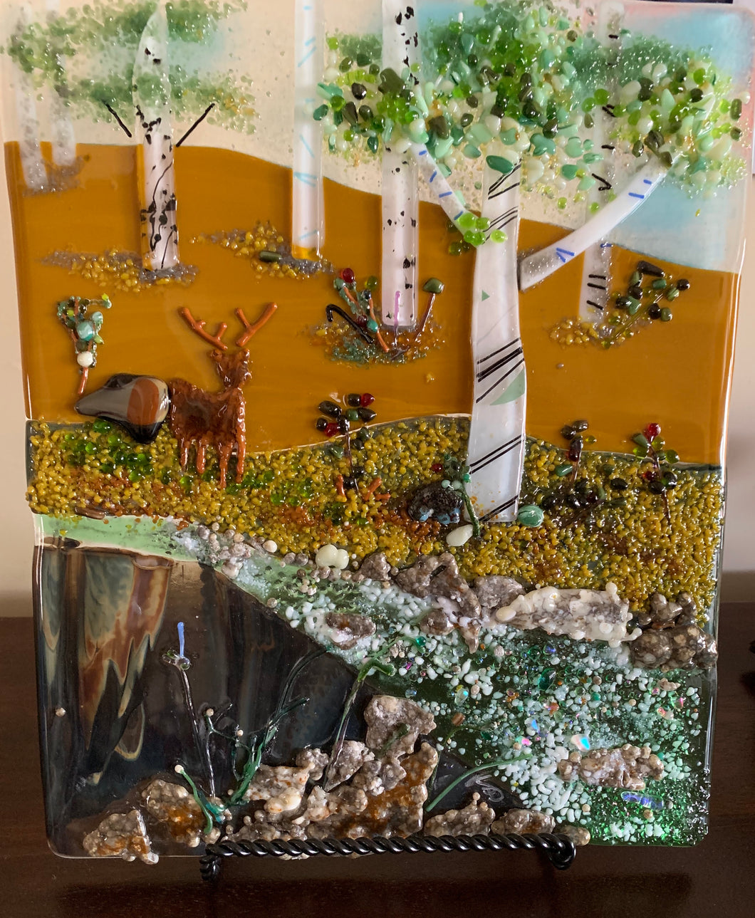 Deer Crossing Frit Painting