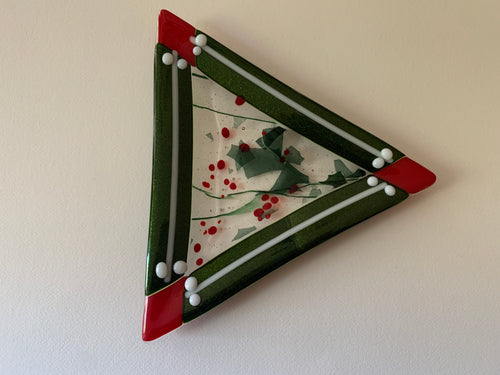 Christmas Pieces of Holly Triangle Dish