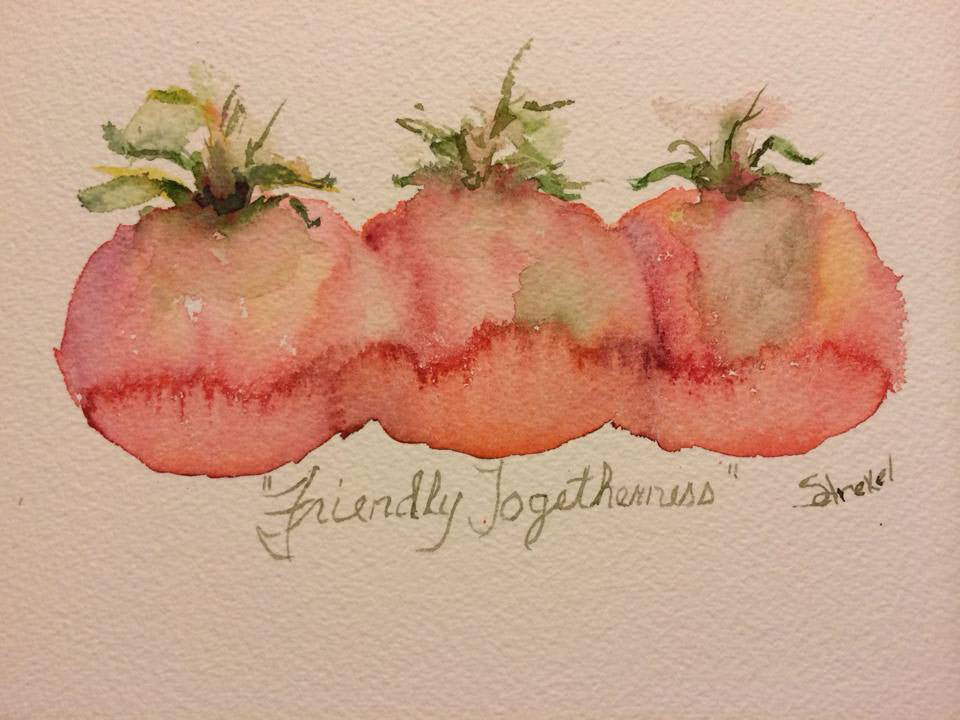 Watercolor  Friendly Togetherness inspired by Jean Haines-