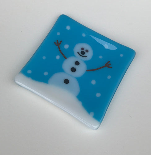 Chilly Snowman Fused Glass Nesting Plate