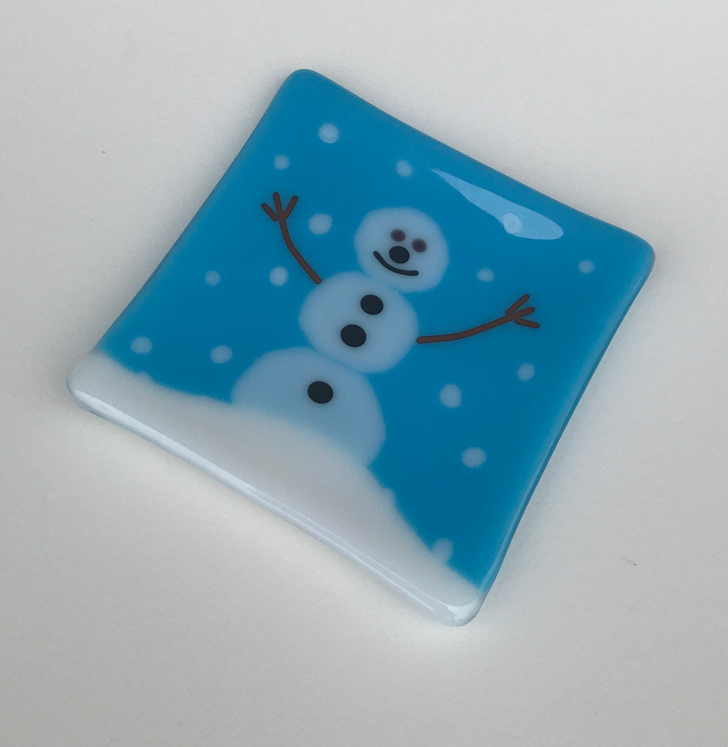 Chilly Snowman Fused Glass Nesting Plate